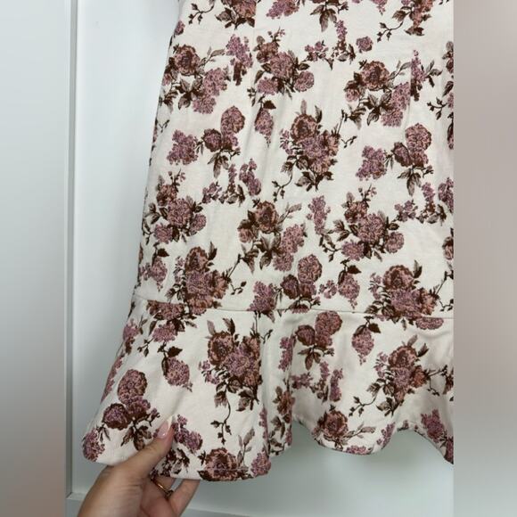 Aqua Brocade Puff Sleeve Pink Floral Dress Size Small - Picture 2 of 9